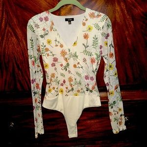 AFRM Floral print sheer arms bodysuit Size S/P